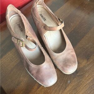 Earth Brown Leather Mary Jane Shoes